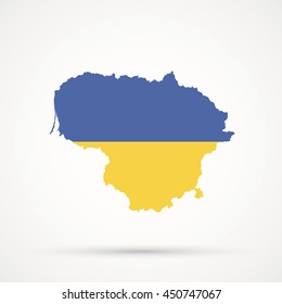 Map of Lithuania in Ukraine flag colors