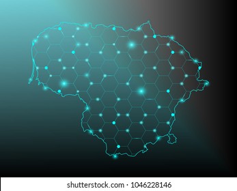 Map of Lithuania. Wire frame 3D mesh polygonal network line, design sphere, dot and structure. communications map of Lithuania. Vector Illustration EPS10.