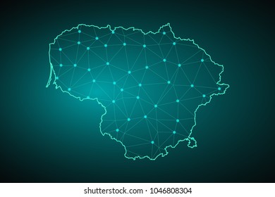 Map of Lithuania. Wire frame 3D mesh polygonal network line, design sphere, dot and structure. communications map of Lithuania. Vector Illustration EPS10.