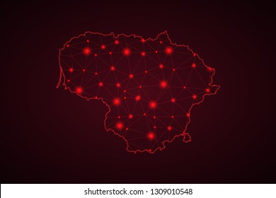 Map of Lithuania. Wire frame 3D mesh polygonal network line, design sphere, dot and structure. communications map of Lithuania. Vector Illustration EPS10. - Vector