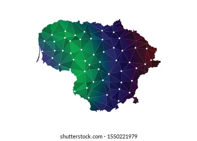 Map of Lithuania. Wire frame 3D mesh polygonal network line, design sphere, dot and structure. communications map of Lithuania. Vector Illustration EPS10.