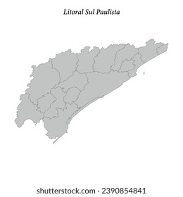 mapa de Litoral Sul Paulista es una mesorregión en el estado de Sao Paulo con las fronteras municipales