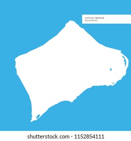 Map of Little Inagua Island, Bahamas, contains geography outlines for land mass, water, major roads and minor roads.