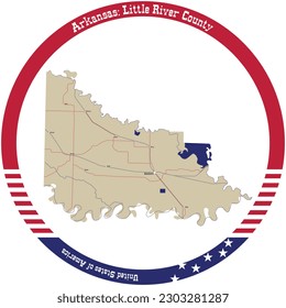 Map of Little River County in Arkansas, USA arranged in a circle.