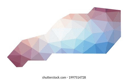 Mapa del pequeño Cayo Stirrup. Baja ilustración policial de la isla. Diseño geométrico con rayas. Tecnología, Internet, concepto de red. Ilustración vectorial.