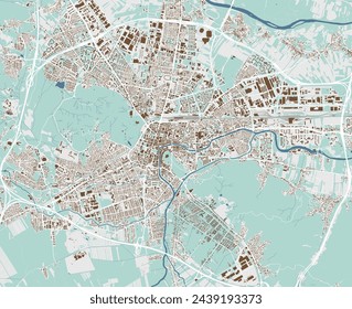 Map of Ljubljana, Slovenia. Detailed city vector map, metropolitan area with buildings. Streetmap with roads and water.
