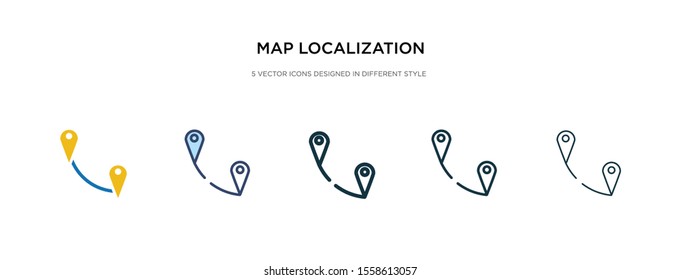 map localization icon in different style vector illustration. two colored and black map localization vector icons designed in filled, outline, line and stroke style can be used for web, mobile, ui
