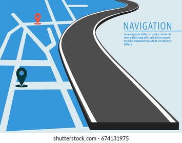 Map location banner. Navigation with pin pointer and road designed for cover brochure or flyer. Vector illustration.