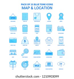 Map and Location Blue Tone Icon Pack - 25 Icon Sets