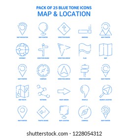 Map and Location Blue Tone Icon Pack - 25 Icon Sets
