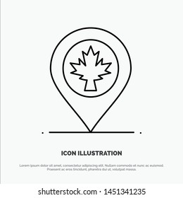 Map, Location, Canada, Leaf Line Icon Vector