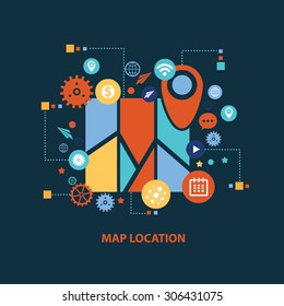 Map location concept design on dark background,clean vector