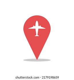 Map Location And Direction Icon Symbol With Plane Sign Indicating Airport. Airplane linear icon. Concept of holiday, tourism, trip, exploration, delivery, travel. Airplane linear icon.