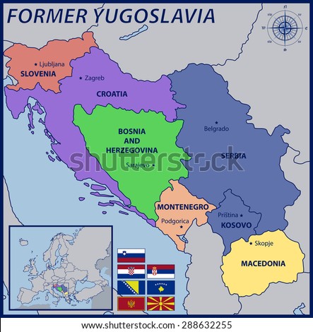 Map Location Flags Former Yugoslavia Stock Vector Royalty Free   Map Location Flags Former Yugoslavia 450w 288632255 