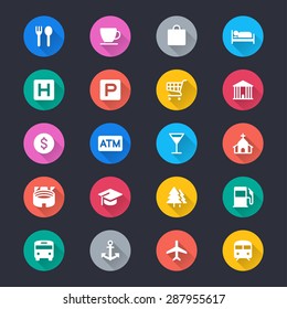 Map and location flat color icons