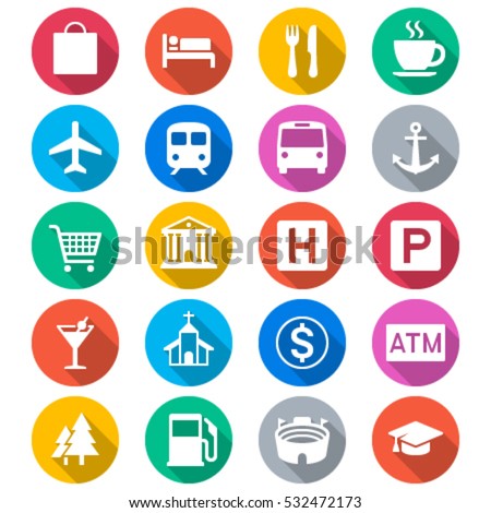 Map and location flat color icons