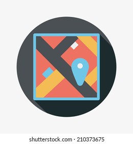 map location flat icon with long shadow
