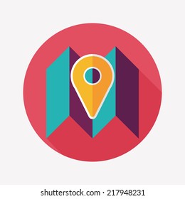 map location flat icon with long shadow