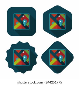 map location flat icon with long shadow