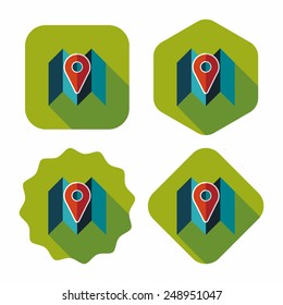 map location flat icon with long shadow
