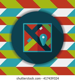 map location flat icon with long shadow