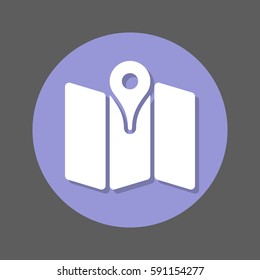 Map location flat icon. Round colorful button, circular vector sign with shadow effect. Flat style design