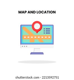 Map and Location flat icon. Vector Illustration on white background.