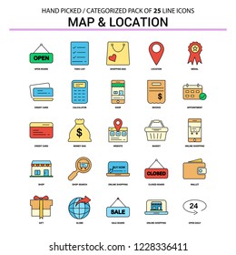 Map and Location Flat Line Icon Set - Business Concept Icons Design