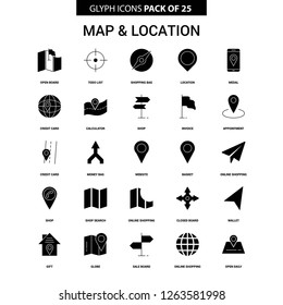 Map and Location Glyph Vector Icon set