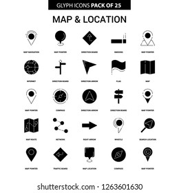 Map and Location Glyph Vector Icon set