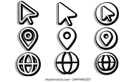 Map location icon and Click to go to website or internet line art icon for apps and websites