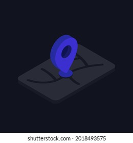 map and location icon, dark isometric design