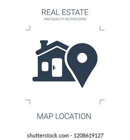 map location icon. high quality filled map location icon on white background. from real estate collection flat trendy vector map location symbol. use for web and mobile