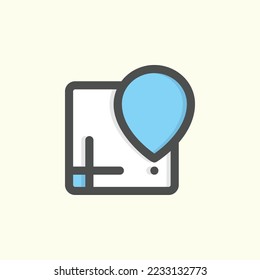  map location icon, isolated navigations colored outline icon in light blue background, perfect for website, blog, logo, graphic design, social media, UI, mobile app