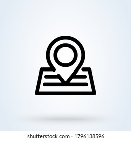 Map Location icon or logo line art style. Outline pointer concept. Travel Navigator or guide vector illustration.