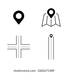 map Location icon set. destination, directions, distance, place, navigation and address icons. Linear icon collection. Editable stroke. Vector illustration.