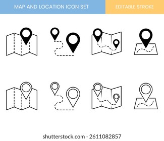 map and location icon set, navigation and map pin icon set, location icon, vector