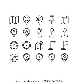 Map And Location icon set with outline style simple