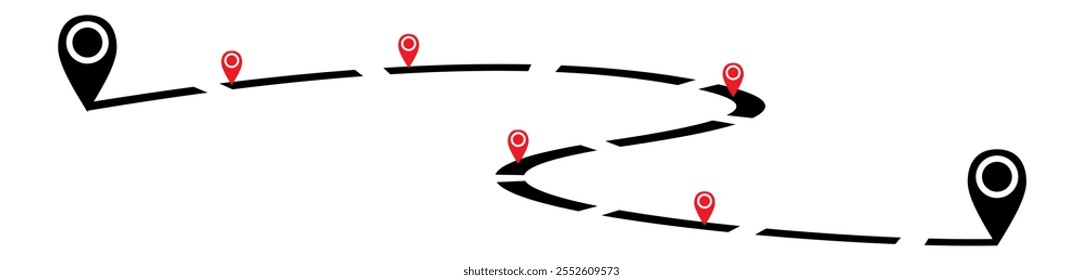 Conjunto de ícones de mapa e localização. distância do caminho do mapa. Posição GPS, rota do mapa, navegação. ilustração vetorial.
