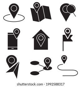 icono de ubicación de mapa. asignación de ubicación conjunto de símbolos de elementos vectores para web infográfica.