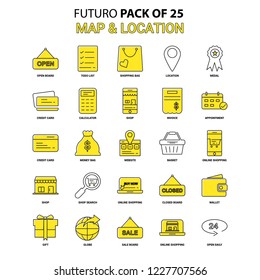 Map and Location Icon Set. Yellow Futuro Latest Design icon Pack