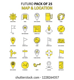 Map and Location Icon Set. Yellow Futuro Latest Design icon Pack
