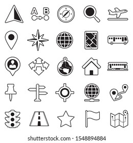Iconos De Mapa Y Ubicación. Línea con diseño de relleno. Ilustración vectorial.