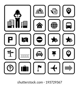 map and location icons  on white background 