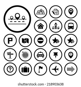 map and location icons  on white background 