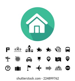 map and location icons  on white background 