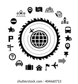 map and location icons on white background 