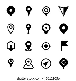 Map location icons, set of 16 pointers symbols, ideal for website design, vector illustration graphic
