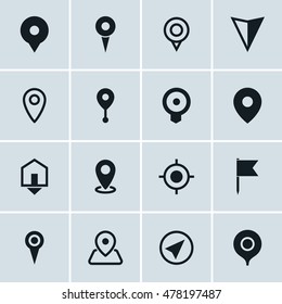 Map location icons, set of 16 pointers symbols, ideal for website design, vector illustration graphic