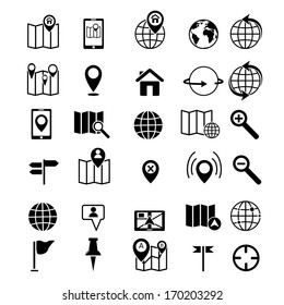 Map and location icons set black